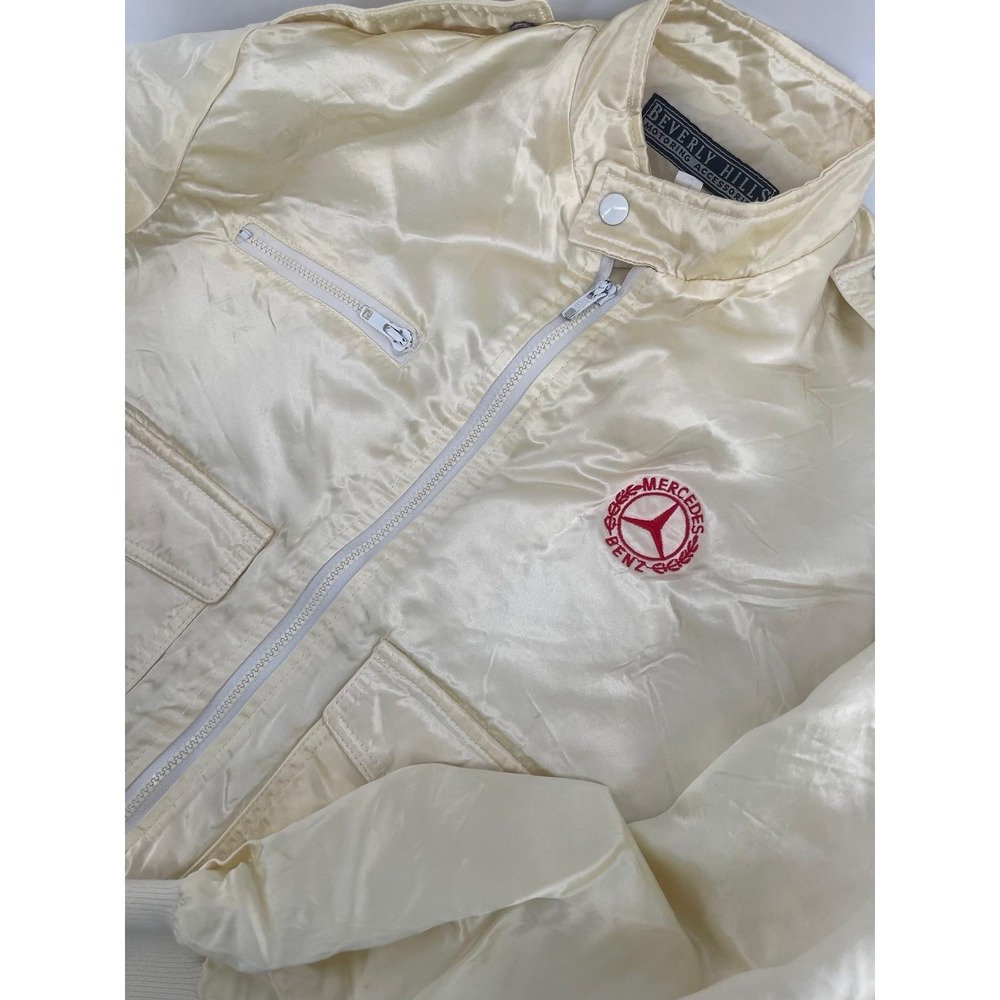 Vintage‎ Mercedes Benz Jacket Unisex M Cream Satin Zip Up Beverly Hills